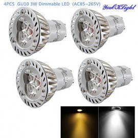 4PCS Dimmable GU10 3W 200LM 3000/6000K Blanc/Blanc Chaud Ampoule Spot à 3 LED - Argent + Blanc (AC85 ~ 265V)