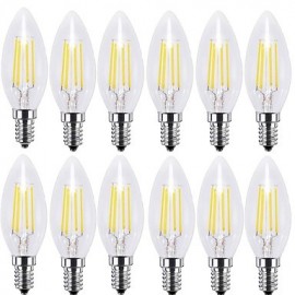 Ampoules à Filament LED 4W E14 C35 4 COB 400 lm Blanc Chaud Blanc Froid Décoratif 12 pcs