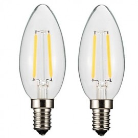 2PCS 2W E14/E12 Ampoules à Filament LED C35 2 COB 200 lm Blanc Chaud Intensité Variable