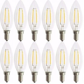 Paquet de 12 Ampoules à Filament LED E14 2W C35 2 COB 200 lm Blanc Chaud Décoratif