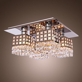 Lustre Moderne Cristal Inox Living 4 Lumières