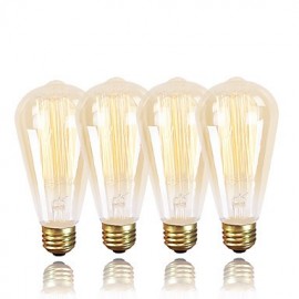 Ampoule Vintage Edison ST64, 220-240V, 40W, E27, ambre, blanc chaud, décorative, variable, 4 pièces