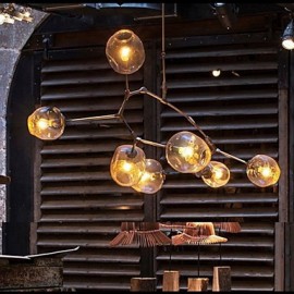 Boule de verre artistique Branches suspendues, salle à manger, salle à manger, lustres à 7 lumières avec abat-jour en verre