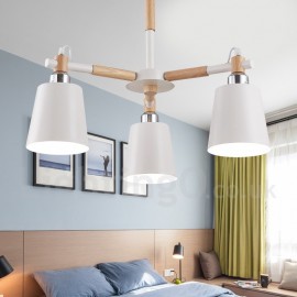 Lustre LED en bois moderne/contemporain à 3 lumières, pour salon, salle à manger, chambre à coucher