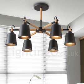 Lustre moderne/contemporain en bois LED à 6 lumières, luminaire décoratif d'intérieur, idéal pour un salon, une salle à manger ou une chambre à coucher