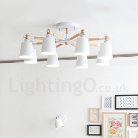 Lustre LED en bois moderne/contemporain à 8 lumières, pour salon, salle à manger, chambre à coucher