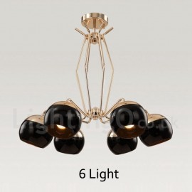 Lampe de lustre en métal moderne/contemporain à un niveau à 6 lumières avec abat-jour en verre pour salle à manger, lumière de salon