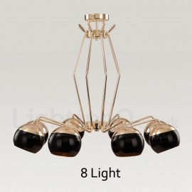 Lampe de lustre en métal moderne/contemporain à un niveau à 8 lumières avec abat-jour en verre pour salle à manger, lumière de salon