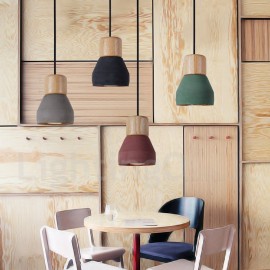 Lampe suspendue moderne/contemporaine en bois et béton, lumière unique, multicolore, pour salle à manger, salon