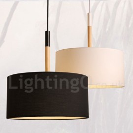 Lampe suspendue moderne/contemporaine pour chambre à coucher, salle à manger, tambour en bois avec abat-jour en tissu