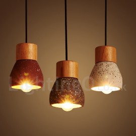 Lampe suspendue moderne/contemporaine à 1 lumière en bois et béton pour salle à manger, salon, chambre à coucher, lampe de cuisine