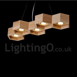 Lampe LED suspendue moderne/contemporaine en bois à 5 lumières, pour salle à manger, salon, chambre à coucher