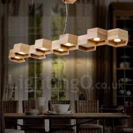 Lampe suspendue moderne/contemporaine à LED en bois clair à 7 lumières pour salle à manger, salon et chambre à coucher