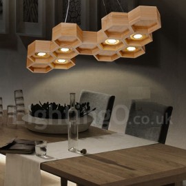 Lampe LED suspendue moderne/contemporaine en bois à 6 lumières, pour salle à manger, salon, chambre à coucher