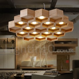 Lampe suspendue moderne/contemporaine à LED en bois clair à 12 lumières pour salle à manger, salon et chambre à coucher