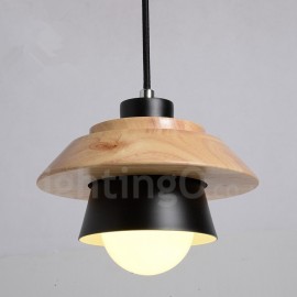 Lampe suspendue en bois et métal à 1 lumière pour salle à manger, salon, chambre à coucher