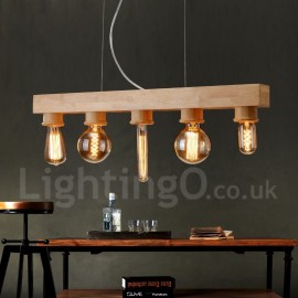 Rétro/Vintage Bois Salle à manger 5 Ampoules Edison Pendant Light