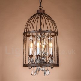 Lampe suspendue rétro/vintage en métal à 4 lumières, cage à oiseaux, pour salle à manger, salon, chambre à coucher