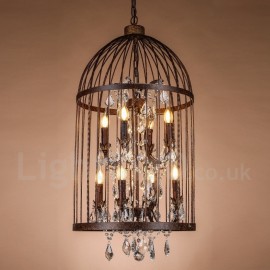 Lampe suspendue rétro/vintage en métal à 8 lumières, cage à oiseaux, pour salle à manger, salon, chambre à coucher