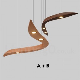 Lampe suspendue moderne/contemporaine à 3 lumières LED en bois pour salon, salle à manger