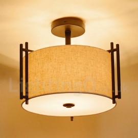 Lampe suspendue à tambour en métal rustique/Lodge avec abat-jour en tissu pour salon, salle à manger, chambre à coucher