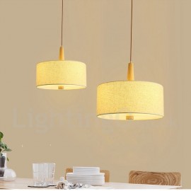 Lampe suspendue moderne/contemporaine en bois pour chambre à coucher, salle à manger, tambour avec abat-jour en tissu