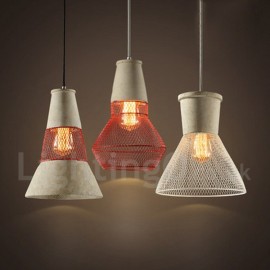 Lampe suspendue en béton rustique/Lodge à 1 lumière en métal pour salle à manger