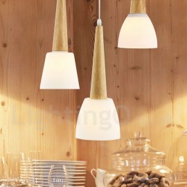 Lampe suspendue LED pour chambre à coucher, salle à manger, rustique/Lodge, en bois, avec abat-jour en verre