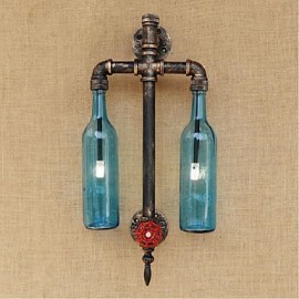 6W E27 BGB007 fer à repasser pour Restaurant à thème américain avec interrupteur tuyau d'eau bouteille de vin applique murale bleu