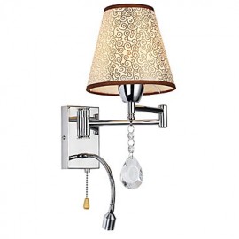 Applique pour chambre à coucher, lampe de lecture, lampe en tissu, moderne/contemporain, pays chromé, caractéristique pour bras oscillant en cristal