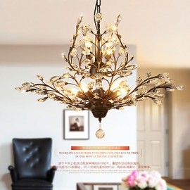 vintage Crystal Flush Mount/E12/E14 8Lights/Peinture en métal/ Salon / Chambre / Noir OU Or