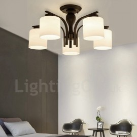 Lustres en métal E27 avec abat-jour en verre, 5 lumières LED intégrées pour salon, salle à manger, chambre à coucher