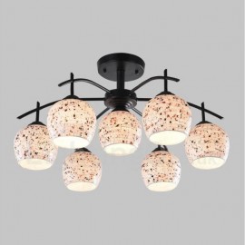 Lustres LED E27 intégrés à 7 lumières de style méditerranéen pour salon, salle à manger et chambre à coucher avec abat-jour en verre