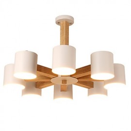 Lustre à 8 lumières moderne/contemporain traditionnel/classique vintage en bois de campagne pour salon en bois LED, chambre à coucher, salle à manger