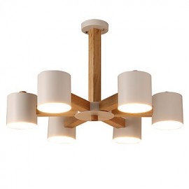 Lustre à 6 lumières moderne/contemporain traditionnel/classique vintage en bois de campagne pour salon en bois LED, chambre à coucher, salle à manger