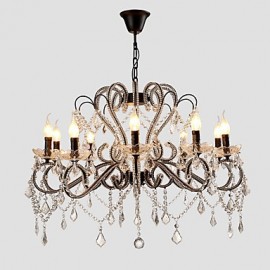 Lustre en cristal à 10 lumières, moderne/contemporain, traditionnel/classique, rustique/Lodge, peinture de campagne rétro vintage, caractéristique pour métal LED