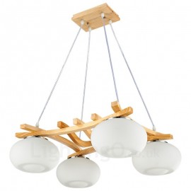 4 lampes suspendues rustiques/Lodge en bois clair avec abat-jour en verre pour salle de bain, salon, bureau, cuisine, chambre à coucher, salle à manger, Bar