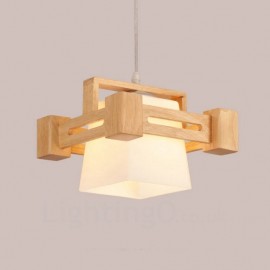 Lampes suspendues à 1 lumière en bois de style nordique moderne/contemporain avec abat-jour en tissu pour salle de bain, salon, bureau, cuisine, chambre à coucher, salle à manger, bar