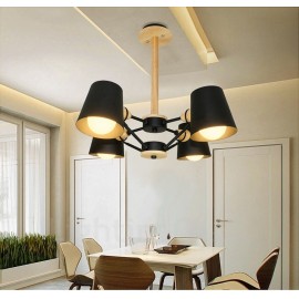 Lampes suspendues de style nordique moderne/contemporain en bois clair à 4 lumières avec abat-jour en fer pour salon, salle à manger, bureau, chambre à coucher, bar