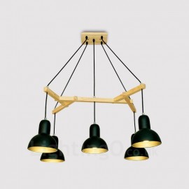 Lampes suspendues modernes/contemporaines en bois clair à 5 lumières avec abat-jour en fer pour salon, salle à manger, bureau, chambre à coucher, bar