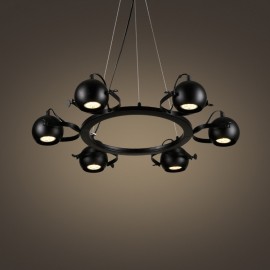 Suspension rétro/vintage en fer noir à 6 lumières avec abat-jour boule en fer noir pour salon, bureau, chambre à coucher, cuisine, salle à manger, bar