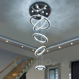 Dimmable 5 anneaux moderne LED cristal plafond suspension lustres d'intérieur maison suspendus lampes d'éclairage luminaires avec télécommande