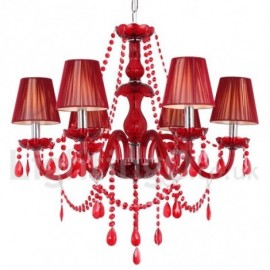 Lustre rouge de Style bougie en cristal K9, 6 lumières, pour salle à manger, chambre à coucher, salon