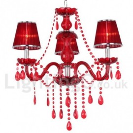 Lustre rouge de style bougie en cristal K9, 3 lumières, pour salle à manger, chambre à coucher, salon