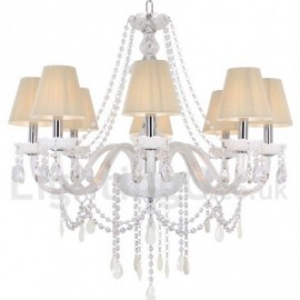 Lustre blanc de style bougie en cristal K9, 8 lumières, pour salle à manger, chambre à coucher, salon