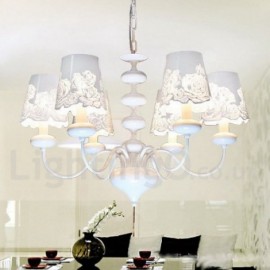 Lustre blanc creux moderne/contemporain à 6 lumières, pour salon, salle à manger, chambre à coucher, Style bougie