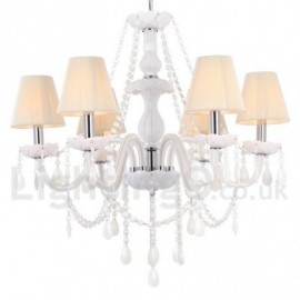 Lustre blanc de style bougie en cristal K9, 6 lumières, pour salle à manger, chambre à coucher, salon