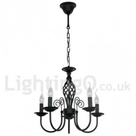 Lustre contemporain rétro noir à 5 lumières, style bougie, pour salon, chambre à coucher, salle à manger