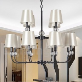 Lustre rétro à 12 lumières pour salon, salle à manger, chambre à coucher, grand lustre noir contemporain de style bougie à 2 niveaux