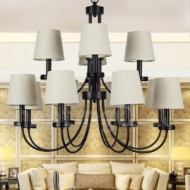 Grand lustre de style bougie, 12 lumières, rustique, rétro, noir, hôtel, 2 niveaux